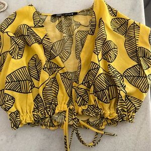 Zara Yellow Black Crop Tie Front Blouse